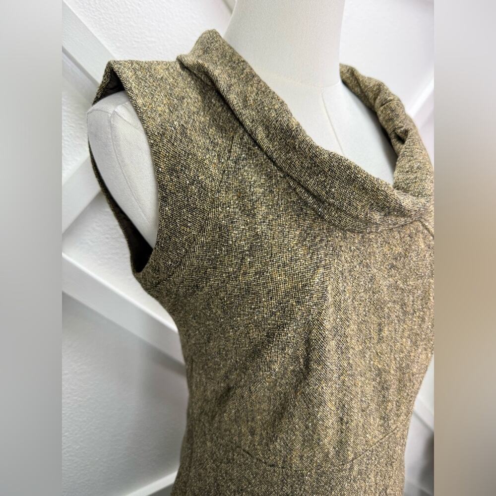Club Monaco Tweed Sheath Dress Brown Wool Silk Blend Bow Neck Sleeveless Size 8 - Picture 3 of 11